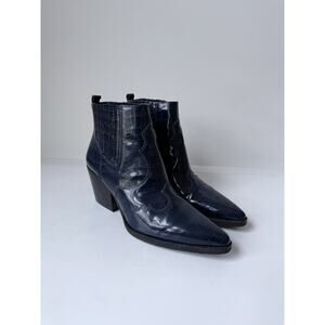 Sam Edelman Winona Boots Size 8 ankle western boots Navy Blue Snake Gloss